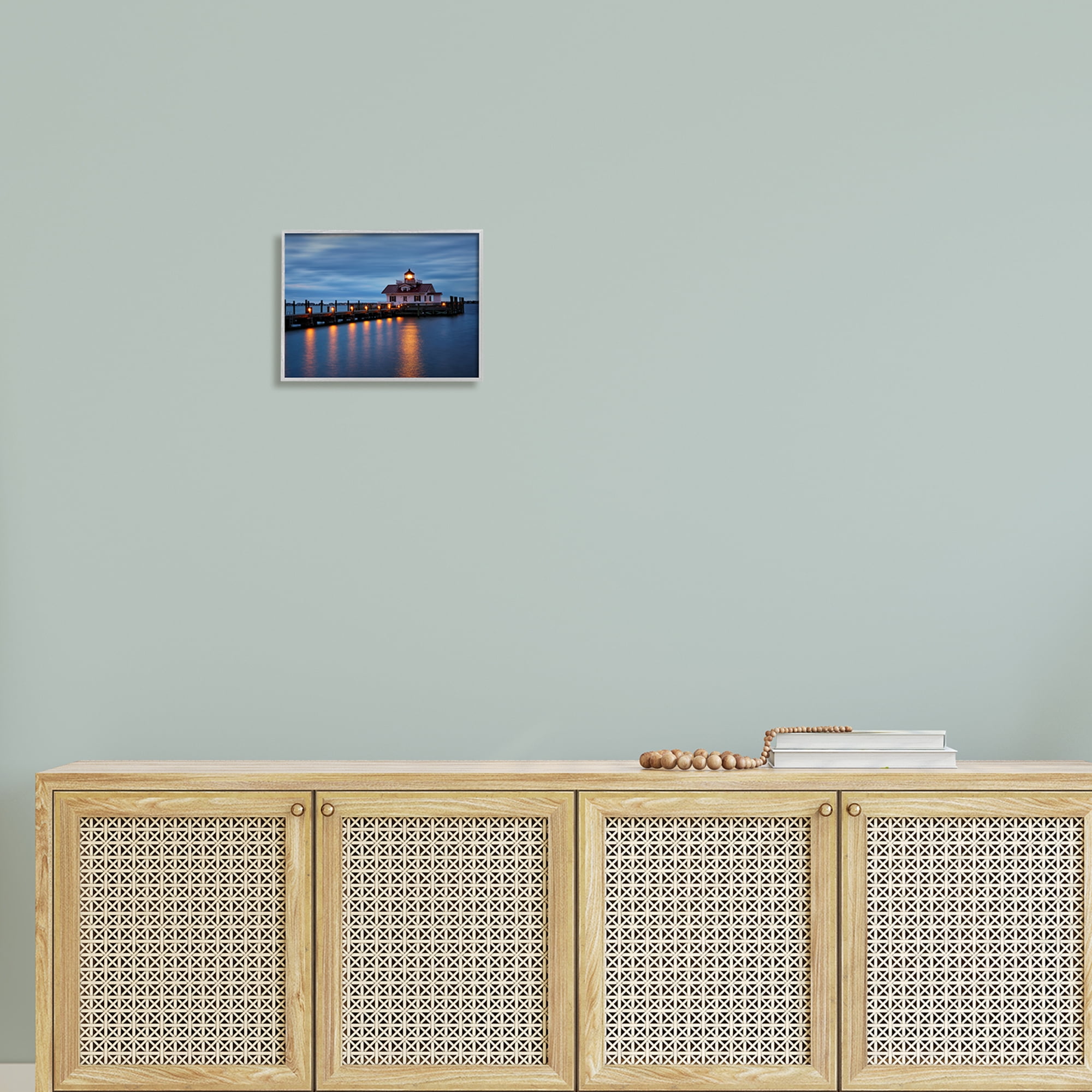 Stupell Calm Nighttime Bridge Coastal Lights Landscape Photography Gray Framed Art Print Wall Art