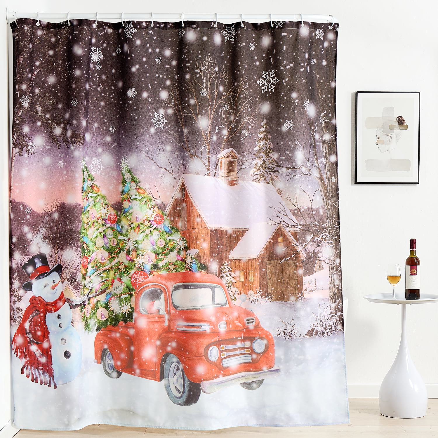 Waterproof Fabric Winter Christmas Shower Curtain for Bathroom, Snowman ...