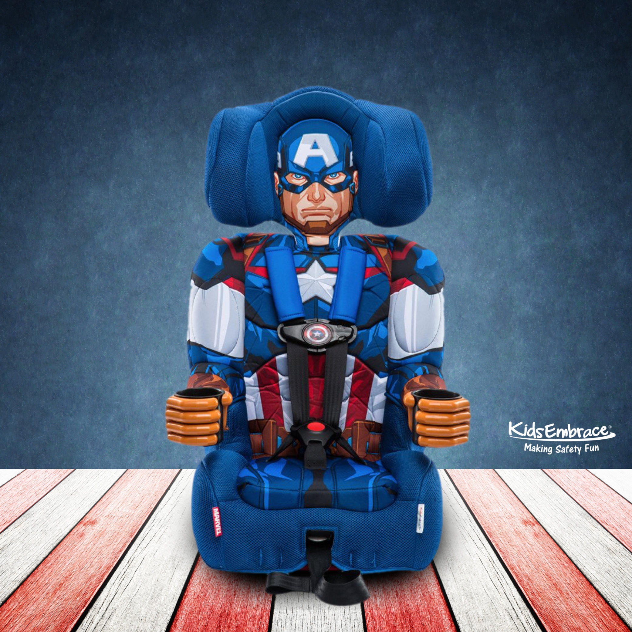 KidsEmbrace Captain America 2-in-1 Combination Harness to Booster Car Seat, Forward-Facing Harness, Booster, Multi-Position Headrest, Toddler