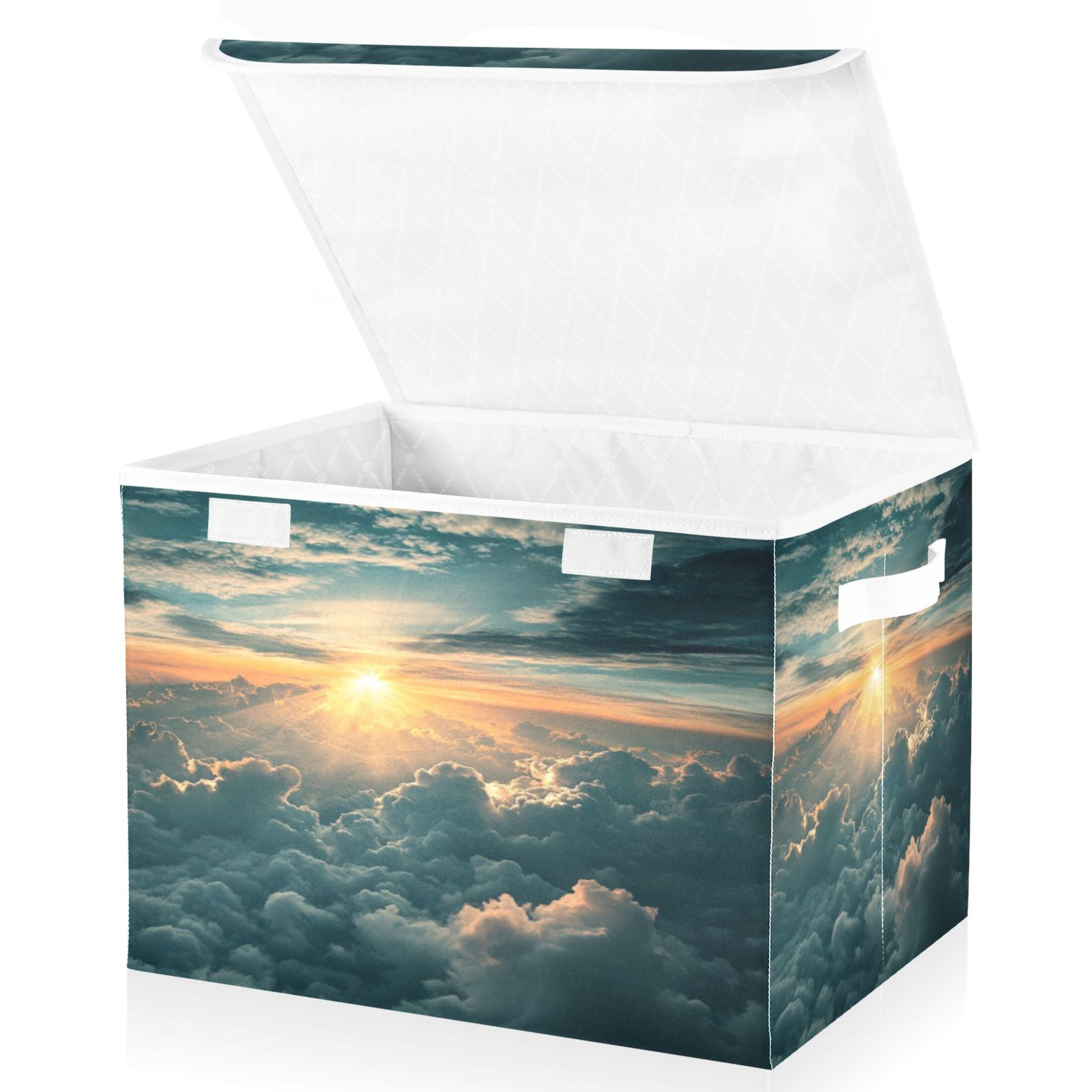 Storage Box With Lid 16.5x12.6x11.8In Foldable Stacked Household Storage Box Sky Picture