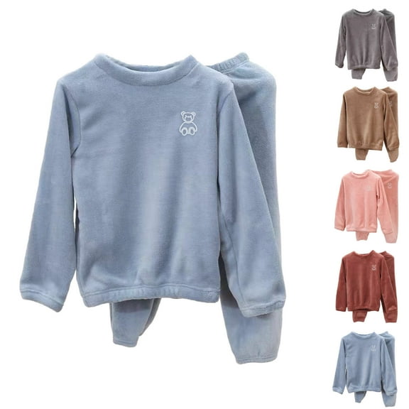 Cowsor Lounge Sets for Boys Girls Fuzzy Two Piece Outfits Fleece Winter Warm Pajamas Sets Fluffy Plush Top Fleece Pants Sleepwear