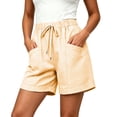 thumbnail image 3 of Ihhxva Cotton Beach Shorts for Women High Waist Elastic Drawstring Striped Adjustable Flat Front with Pockets Stretchable Exterior Pocket Summer Casual Workout Lounge S-2XL, 3 of 9