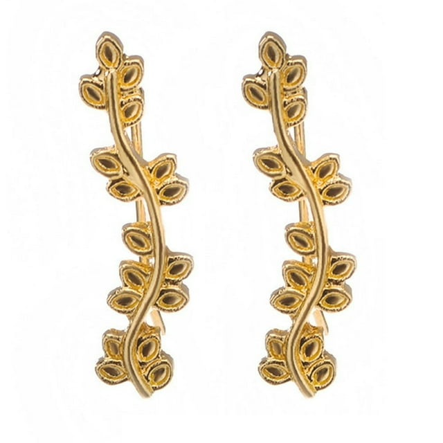 FeiraDeVaidade Leaf Earring Crawler Ear Climber Stud Simple Minimal Dainty for Women Girls