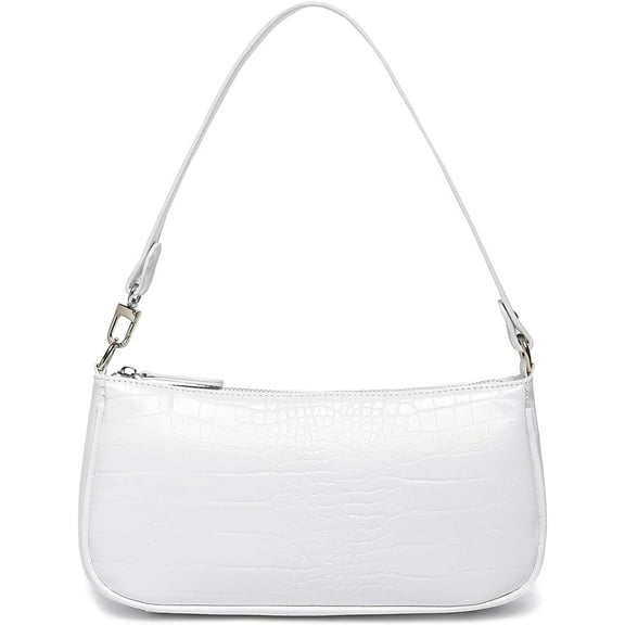 Small Shoulder Bags for Women Mini Handbags with Croc Pattern-White