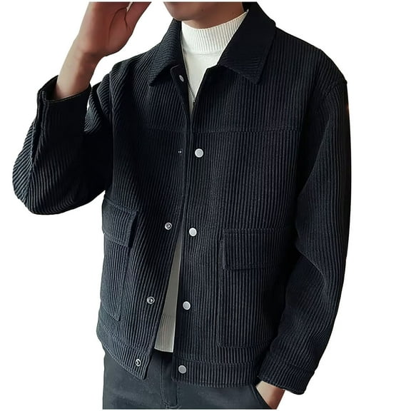 Maoxin Men's Coats and Jackets Men's Corduroy Casual Lapel Jacket Long Sleeve Hoodless Casual Coat/Jacket Black M