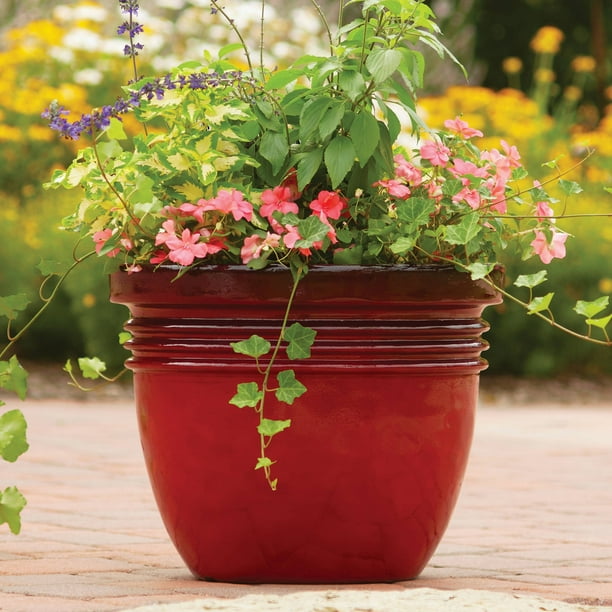 red plastic planters large