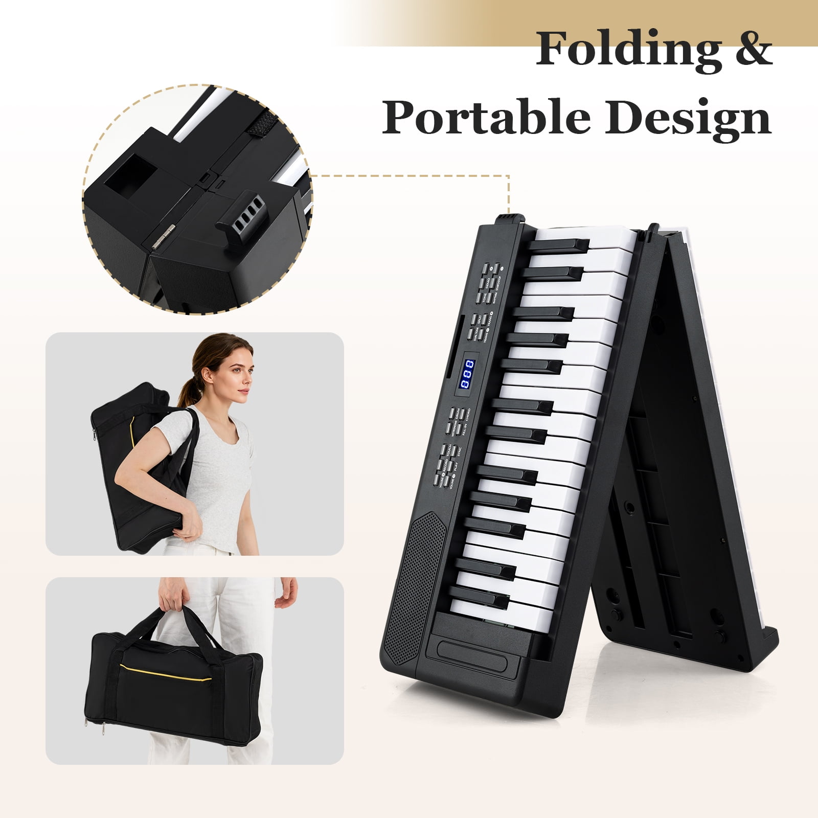Gymax 61-Key Foldable Piano Keyboard w/MIDI Split Function Headphone Sustain Pedal Black