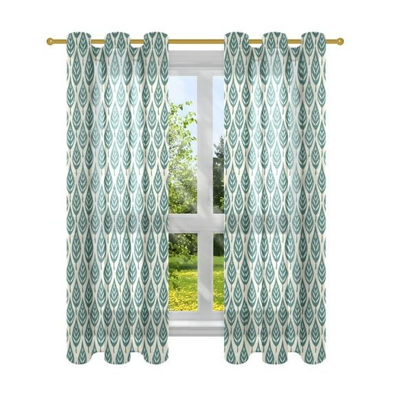 Cute Leaf Orderly Fashion Sheer Curtains Grommet Drapes Light Filtering for Bedroom Living Room 2 Panels 42" x 63"