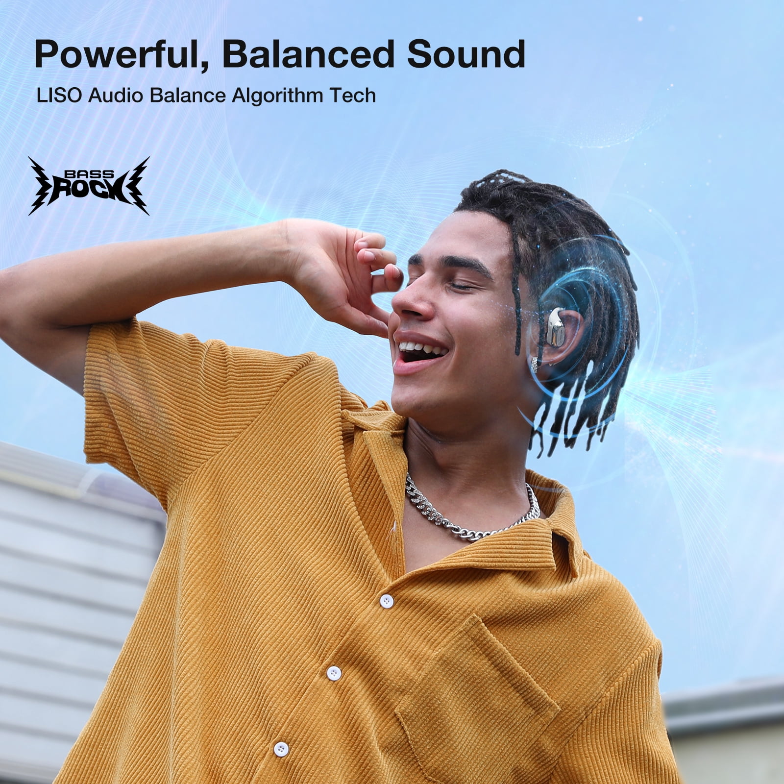 BlitzMax Open Ear Wireless Earbuds for iPhone & Android, Support APP, bluetooth V5.4 Wireless Earbuds, IPX5 Waterproof Sport Earphone