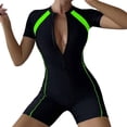 thumbnail image 3 of Women's One Piece Swimsuit Solid Color Patchwork Flat Leg Short Sleeve Zipper Front for Beach Pool Vacation,Green,S, 3 of 7