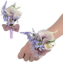 Wrist Corsage and Boutonniere Set, 1 Set Small Calla Lily Purple Hand Flower for Prom Artificial Wedding Bracelet for Wedding Party Prom