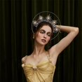 thumbnail image 3 of Tocado de corona de halo de María negra, tocado de diosa de corona de estrella, diadema de diosa griega de aro de cabeza de reina Sunburst, 3 of 5