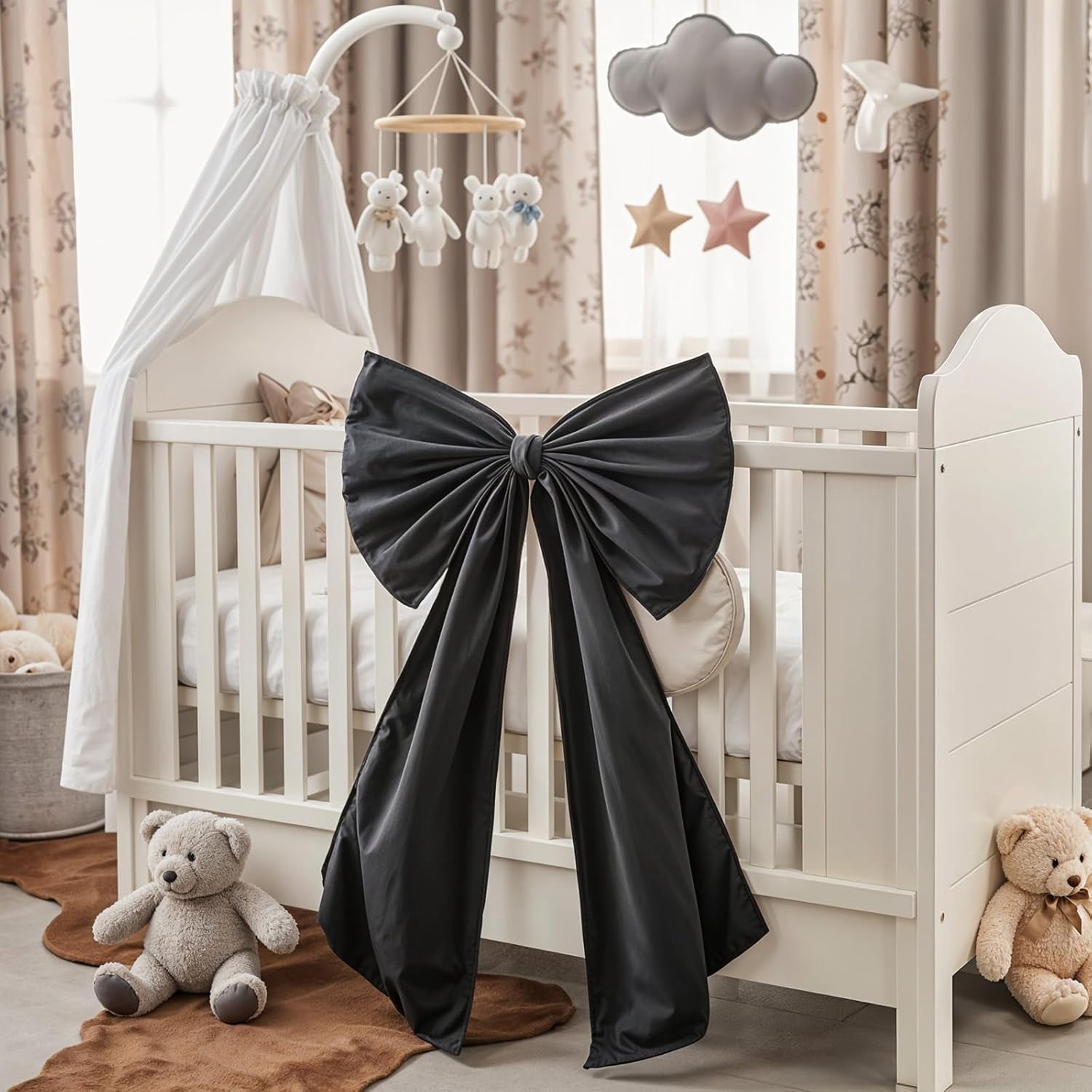 Black Bow Decor, 40 x 24 Inches Large Big Black Bow Party Decorations for Backdrop Birthday Wedding Bride, Huge Satin Ribbon Tie Hanging Wall Decor for Her (Satin, Internal Stability Layer)