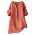 thumbnail image 3 of Orange Ladies Tops and Blouses Loose Button Shirt Top Stand Solid Color Sleeve Collar Casual Women's Shirt Women's Shirt, 3 of 3