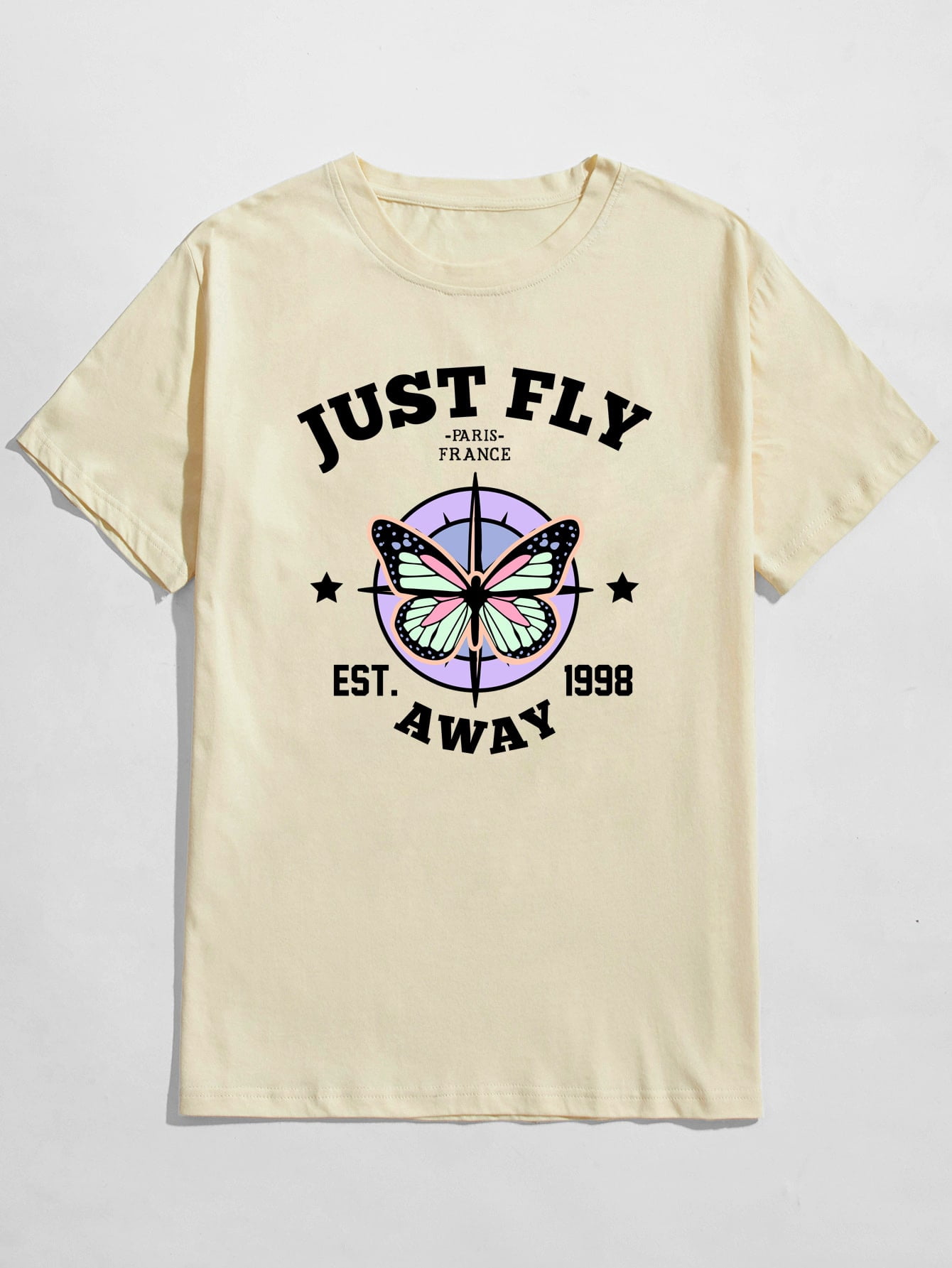 Beige Casual Guys Letter Butterfly 