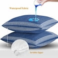 thumbnail image 4 of Navy Blue Geometric Throw Pillow Covers 20x20 Inch Set of 2, White Greek Key Design Burlap Modern Art Waterproof Outdoor Pillow Covers, Decorative Cushion Pillowcases for Couch, Sofa, Bed, Patio, 4 of 9
