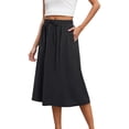 thumbnail image 3 of WENWU Women's New Mid Length Elastic High Waisted Fashion Elegant Solid Color Skirt Belly Fringe Skirt Midi Skirt with Pockets, 3 of 7