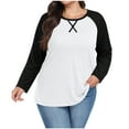 thumbnail image 2 of Tops for Women Plus Size Long Sleeved Color Blocking Round Neck Casual Solid Color Pullover Loose Raglan Top 1-White XXL, 2 of 6