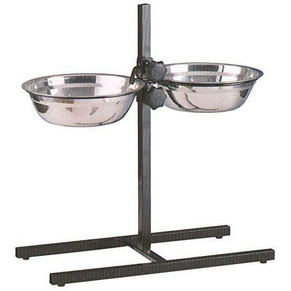Mcage Large Adjustable Wrought Iron Stainless Steel Double Diner Food Water Bowls, 5-Quart