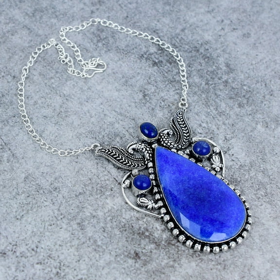 Blue Jade, Lapis Gemstone Handmade 925 Sterling Silver Jewelry Necklace 18"
