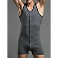 thumbnail image 6 of Raenseen Men's Sleeveless Short Jumpsuit Romper Button Down Tank Top Playsuit Nightwear Gym Leotard Dark Gray XXL, 6 of 7