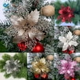 thumbnail image 2 of Deago Set of 6 Pcs Christmas Poinsettia Flowers Ornaments Glitter Floral Accessories Xmas Wreath Tree Decorations for Party Home Wedding, 2 of 11