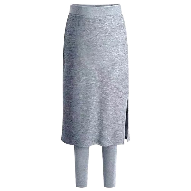 Leggings con forro polar Prolriy, leggings con falda, falda de tenis con leggings incorporados, faldas hasta la rodilla, leggings con bolsillos, faldas para mujer, leggings térmicos cálidos para