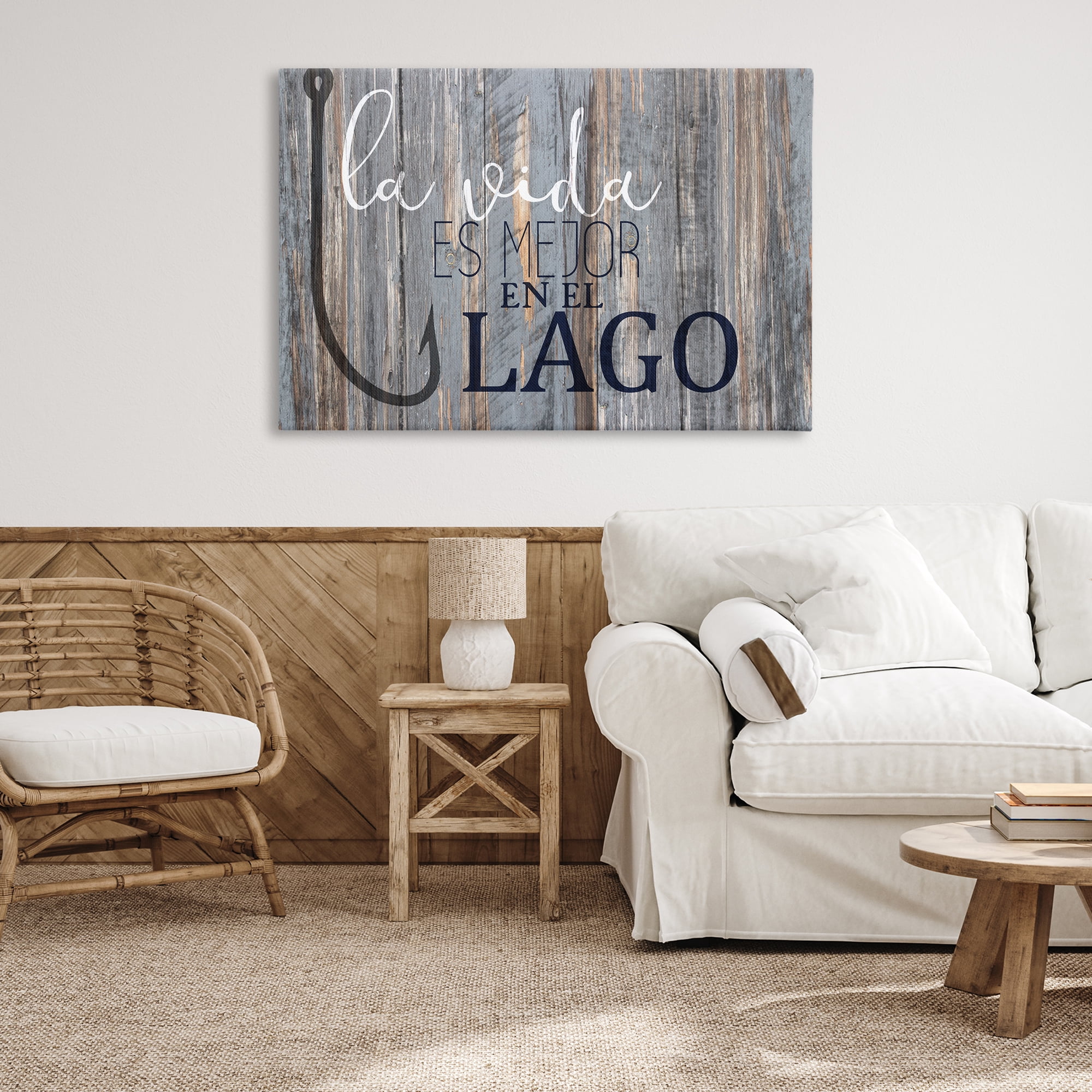Stupell Industries Mejor en el Lago Azul Inspirational Quotes & Sayings Painting Wrapped Canvas Art Print Wall Art, 45 x 30