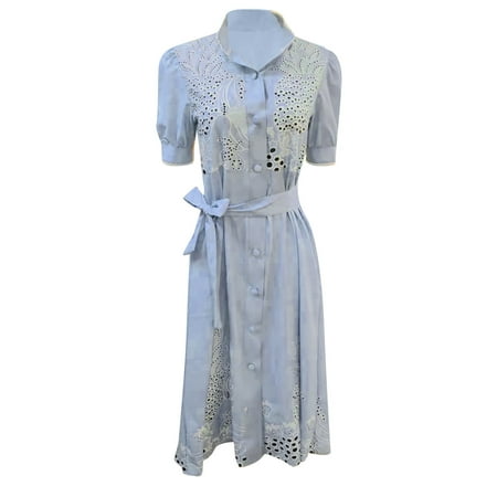 

Inkach Women Casual Lace Short Sleeve Corset Bandage Printing Swing Dress
