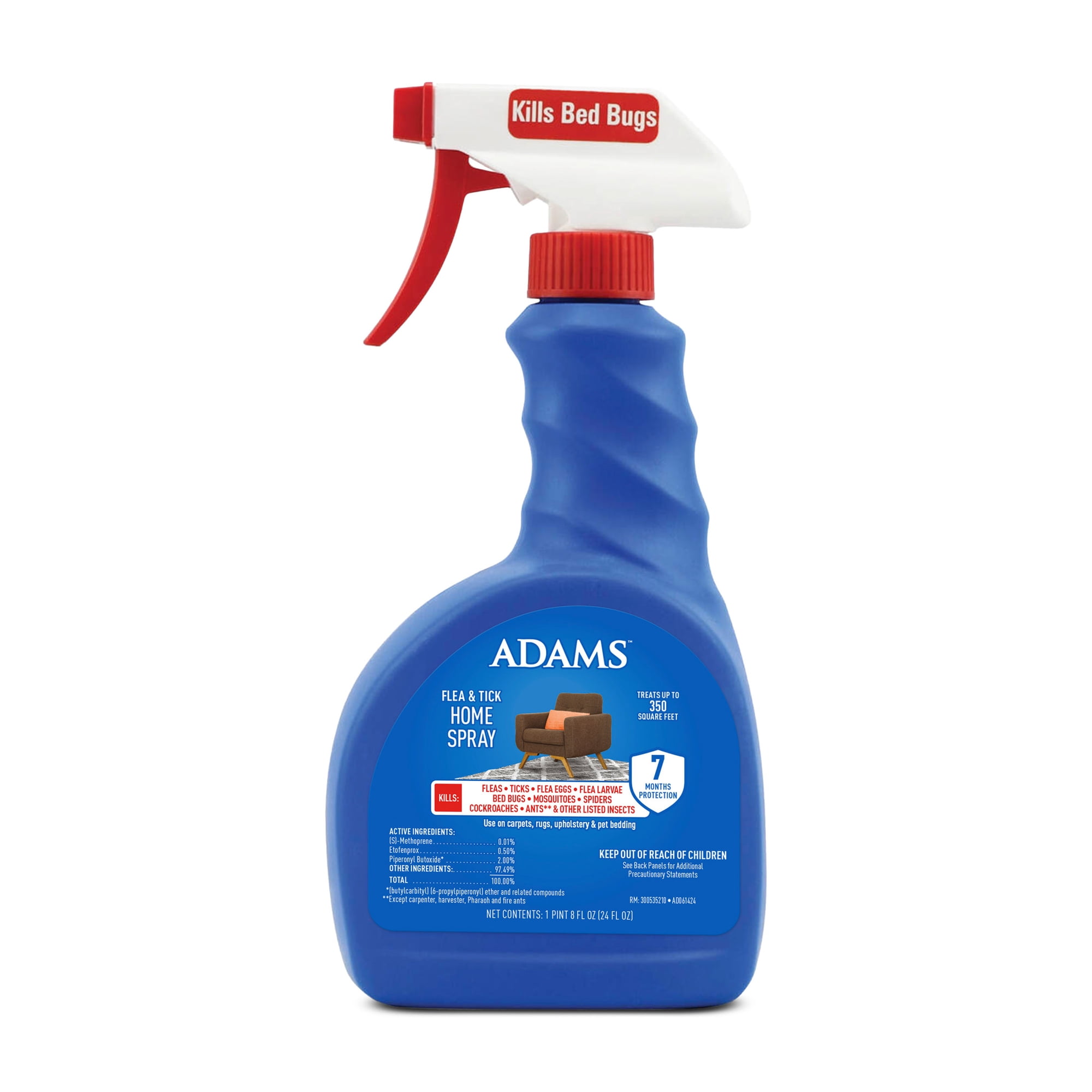 ADAMS Flea & Tick Home Spray for Indoor Treatment, Kills Bed Bugs, Fleas, & Ticks, For Carpet, Furniture & Pet Bedding, Controls Fleas, Ticks, Bed Bugs, Cockroaches, Spiders & Mosquitoes, 24 fl oz
