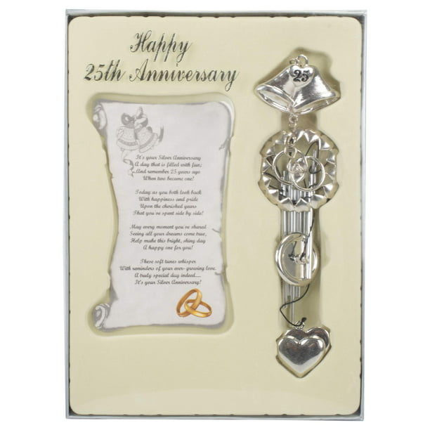 Card It Happy 25th Anniversary Heart Silver Tone 12 Inch Metal Outdoor  Garden Wind Chime and Poem Gift Set 