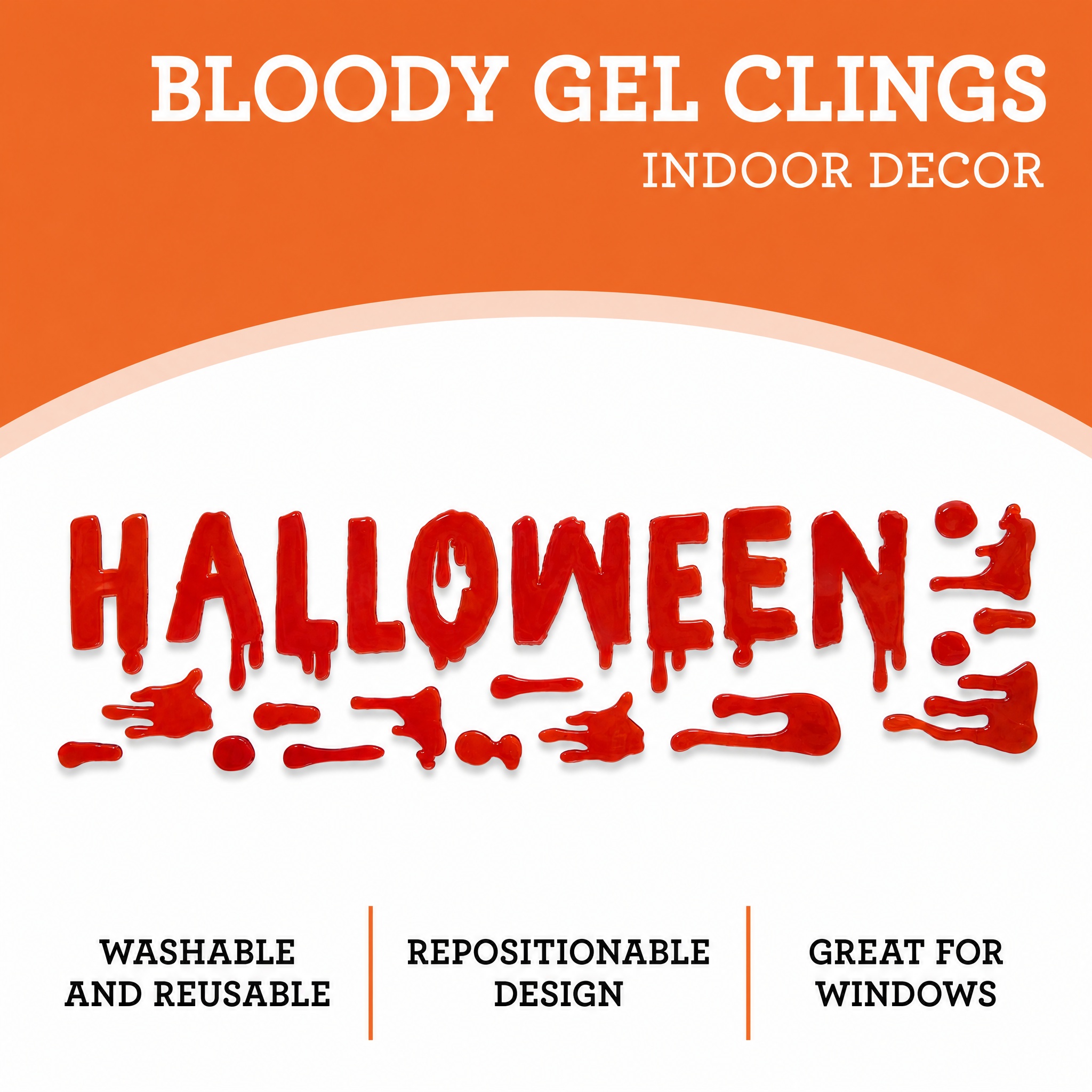 Bloody Halloween Gel Clings, Multicolor, 5.4" x 20.9", Halloween by Way To Celebrate