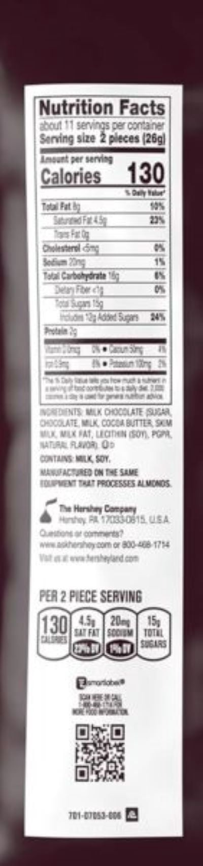 Hershey's Milk Chocolate Bars, Individually Wrapped Snack Size Chocolate Candy, Original Hershey Bars, Bulk Pack Of 2 Pounds