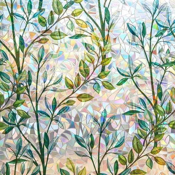 Stained Glass Window Film, Decorative Window Privacy Film for Bathroom,Front Door,Home, Sun Blocking Heat Control,Static Cling,Green Vineman, 17.5inch x 78.7inch