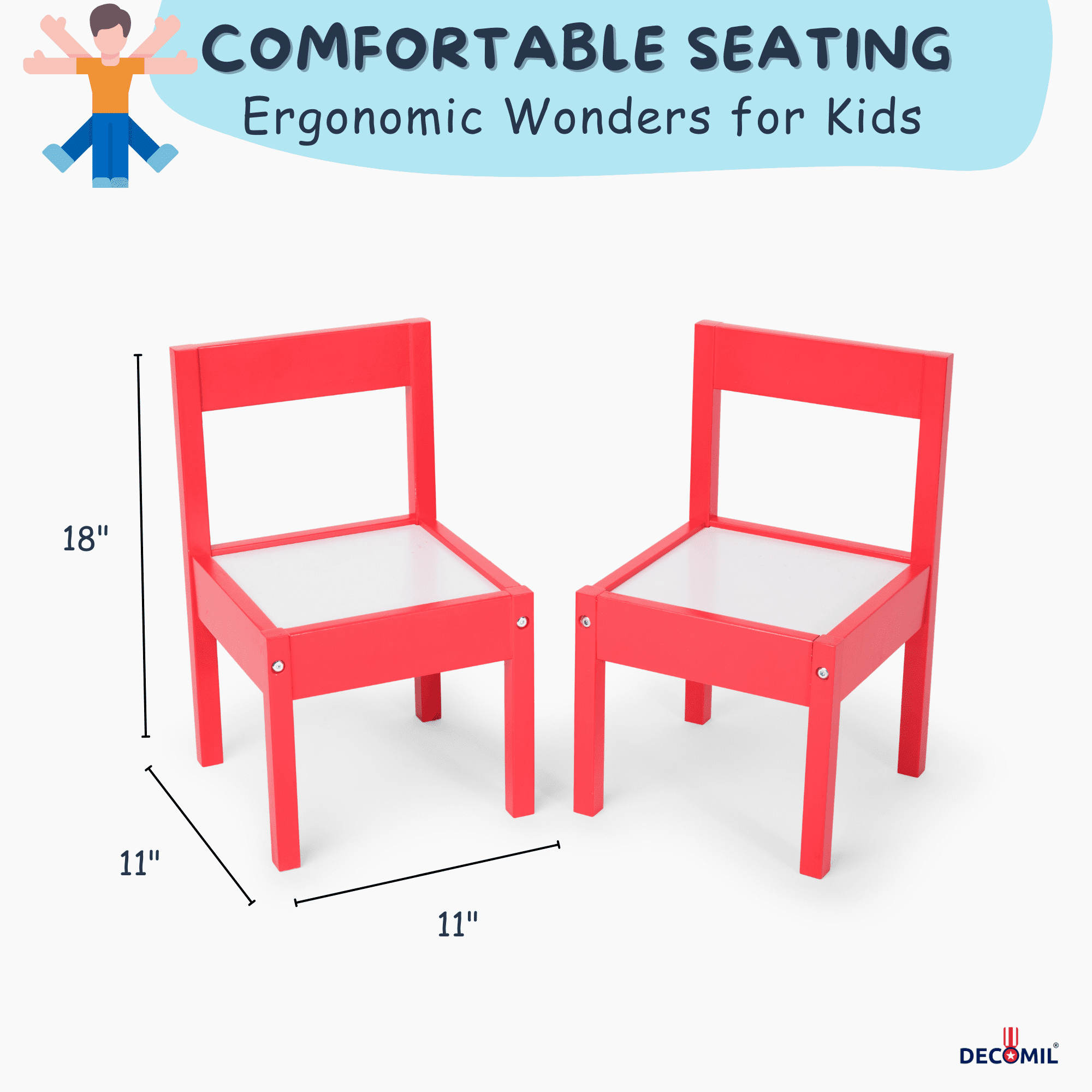 DECOMIL Kids Wooden Table and Chairs, 3 Pieces Set Includes 2 Chairs and 1 Activity Table, Picnic Table with Chairs (Red)