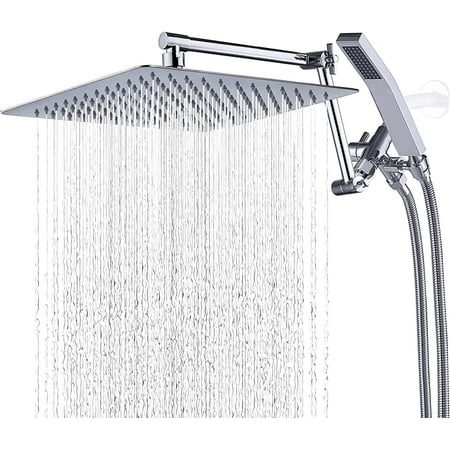

CHUANGMANXING All Metal 10 Inch Rainfall Shower Head with Handheld Spray Combo| 3 Settings Diverter|Adjustable Extension Arm with Lock Joints |71 Inches Stainless Steel Hose (chrome)