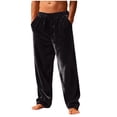 thumbnail image 2 of DPTALR Men's Solid Color Flannel Warm Elastic Waist Straight Leg Long Pants,Black,XL, 2 of 9