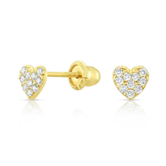 Tilo Jewelry 10K Yellow Gold Small Heart CZ Stud Post Earrings with Secure Screw-Backs | Everyday Dainty Small Earrings for Women & Unisex