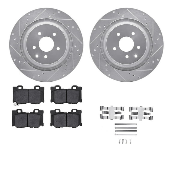 Dynamic Friction Company Rear Brake Rotors-Drilled and Slotted-Silver with 5000 Advanced Brake Pads includes Hardware 7512-68012