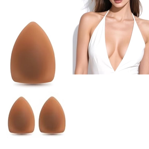 Tutuviw 1 Pairs Sticky Bras,Nipple Covers for Women,Invisible Push Up Breast Adhesive Bra,Sticky Bra Backless,Triangular Invisible Washable Silicone Bras,Ultra-Thin Sticky Nipple Pasties(Caramel)