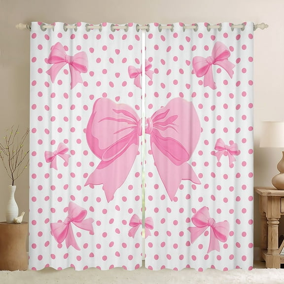 Erosebridal Pink Bow Curtains for Living Room,Cartoon Polka Dots 30%-50% Blackout Curtains Set of 2 (38x45),Kawaii Bowknot Curtains and Drapes (38x45),Cute Room Decorative