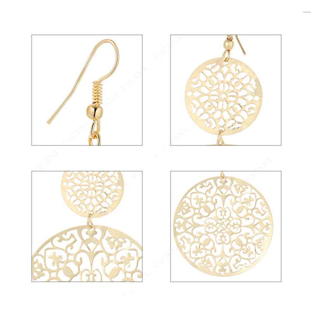 facefd 1 Paire Boucles d'Oreilles Pendantes Rondes Creuses Boucles d'Oreilles Femmes Fleurs Boucles d'Oreilles Pendantes Rondes Boucles d'Oreilles à Crochet