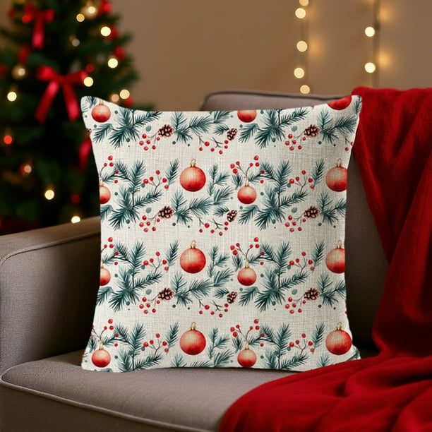 Herunwer Throw Pillow Cover Pine Tree Merry Christmas Bear Elk Snowflake Cotton Linen Throw Pillow Case Cushion Cover for Sofa Bed Couch Home Decorative Square