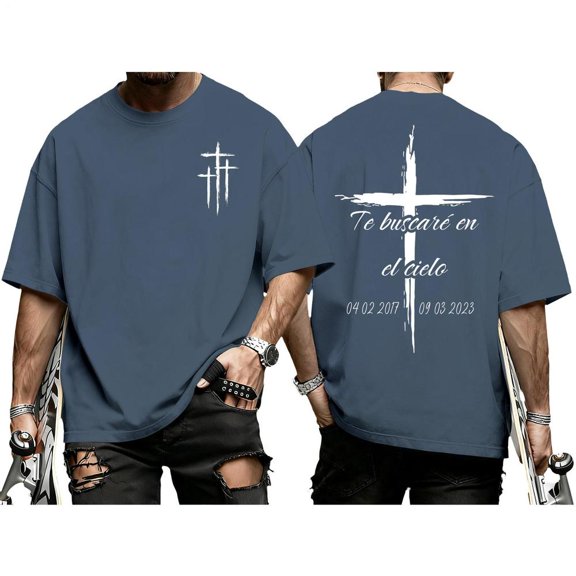 adaychics Cross Shirts for Men Crew Neck Cross Print Short Sleeve Spanish Bible Tee Shirt Casual Oversized Summer Tops for Party Daily