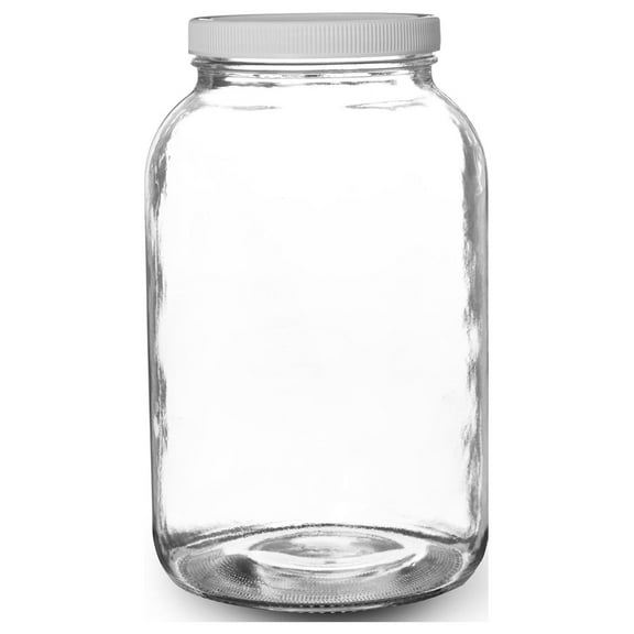 Wide Mouth Glass Mason Jar with PlasticLid/Ferment & Store Kombucha Tea or Kefir/Use for Canning, Storing, Pickling & Preserving Dishwasher Safe, Airtight Liner Seal, 1 gallon