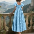 thumbnail image 3 of Women's Regency Dresses Puff Sleeve Square Neck Color Block Printed Flowy Smocked Maxi Dress, 3 of 7