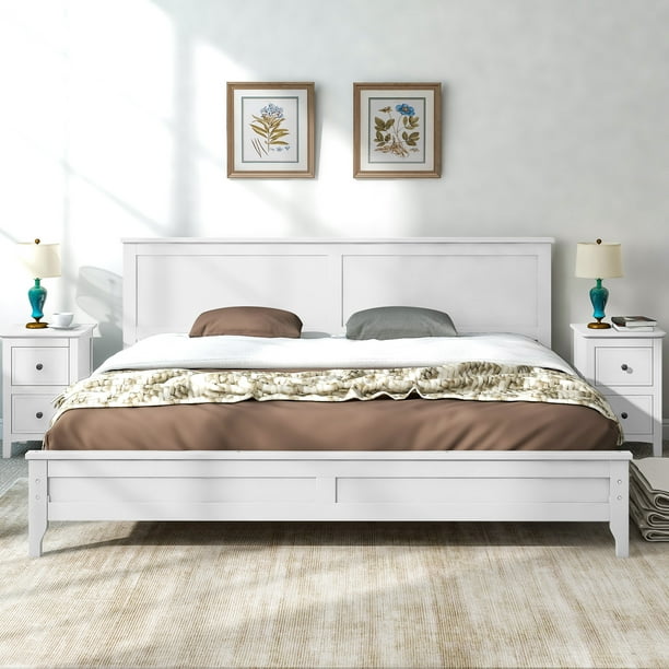 Syngar King Size Platform Bed With, Wooden Full Size Bed Frame With Headboard