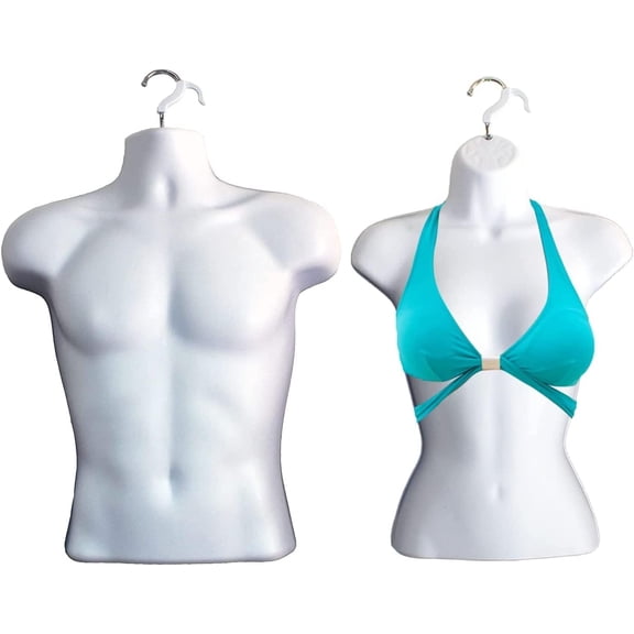 DisplayTown White Male White Female Mannequin Injection Forms Half Rounded Waist Body Torso Dress Form with Only Hanging Hook, S-M Sizes