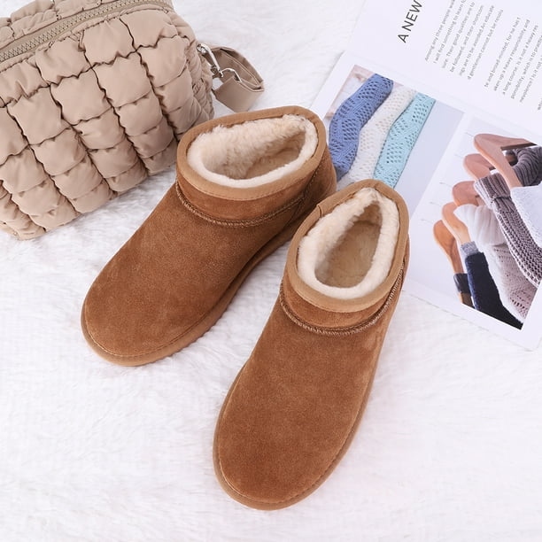 Botas de nieve para mujer, botines cálidos de invierno, botines cómodos antideslizantes, botas con forro de piel sintética resistentes al agua para deportes al aire libre