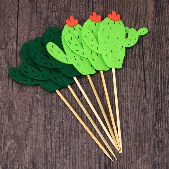 FENGGUIQU Green Cactus Cake Topper Insert for Dessert Decoration 6 Pieces